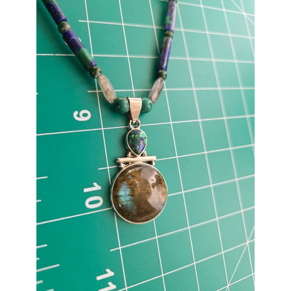 Necklace natural stones labradorite lapis and more silver tone - Picture 6 of 8